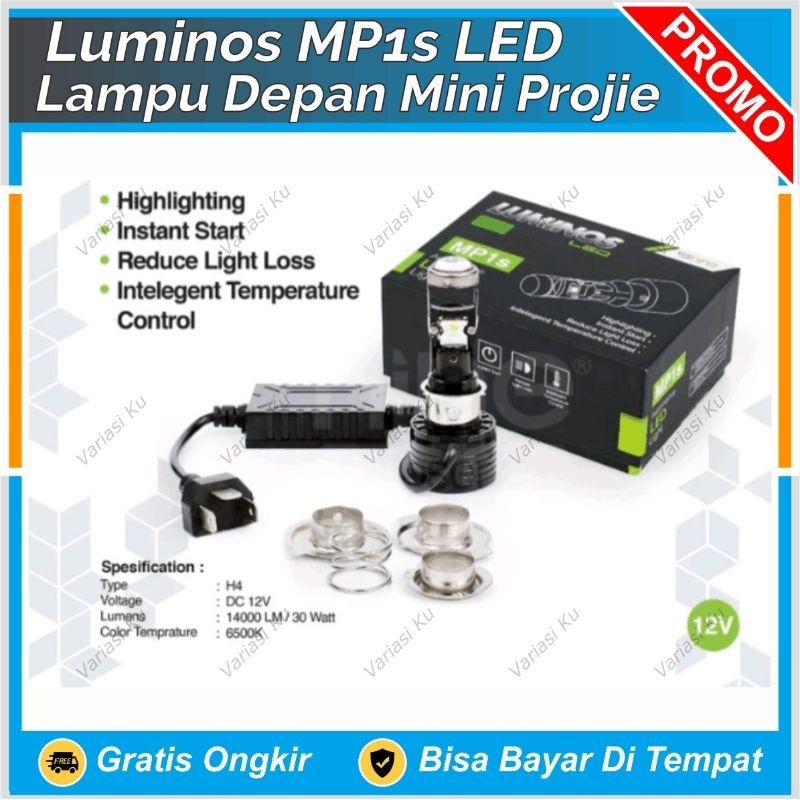 LAMPU MOBIL LED MINI PROJI LENS H4 LUMINOS NINE 3 WARNA SINAR CUTOFF HEADLIGHT