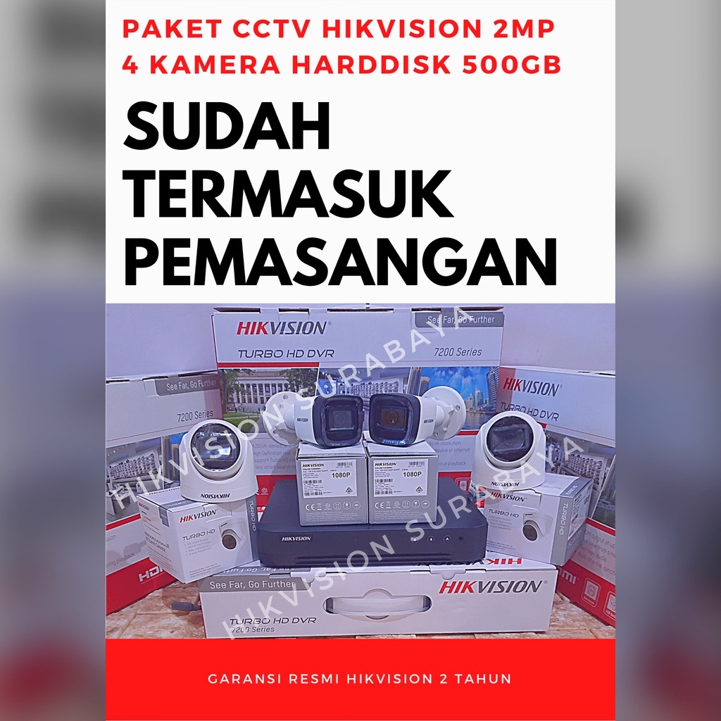 Paket Pemasangan CCTV Hikvision 2MP 4 Kamera - Berrytape CCTV