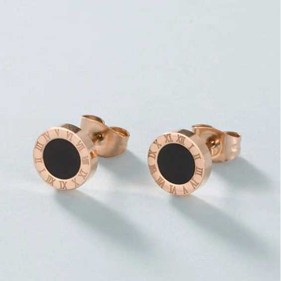 [COD] Anting Titanium Wanita Bulat Hitam Romawi Anting Model Korean Steyl Terbaru