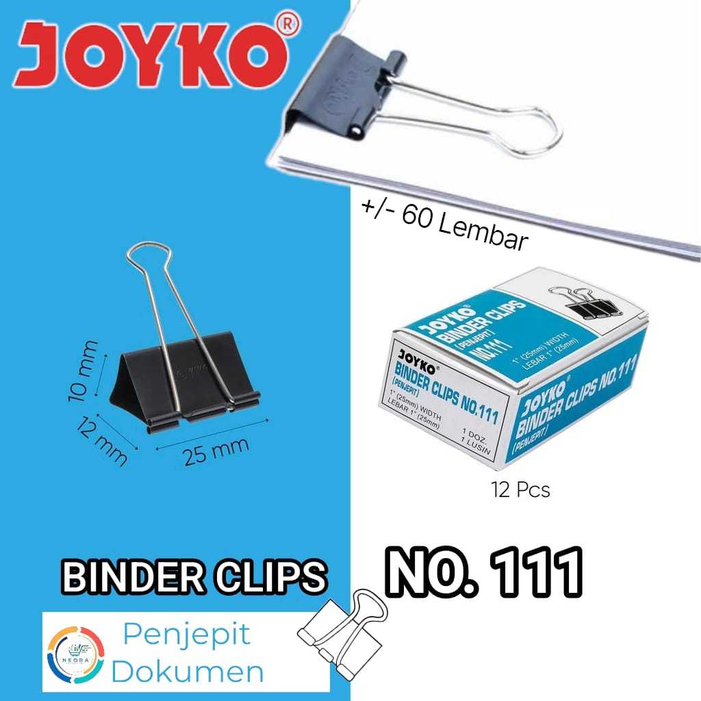 

Joyko Binder Clips Klip Penjepit Kertas No 111 | 1Pak@12Pcs