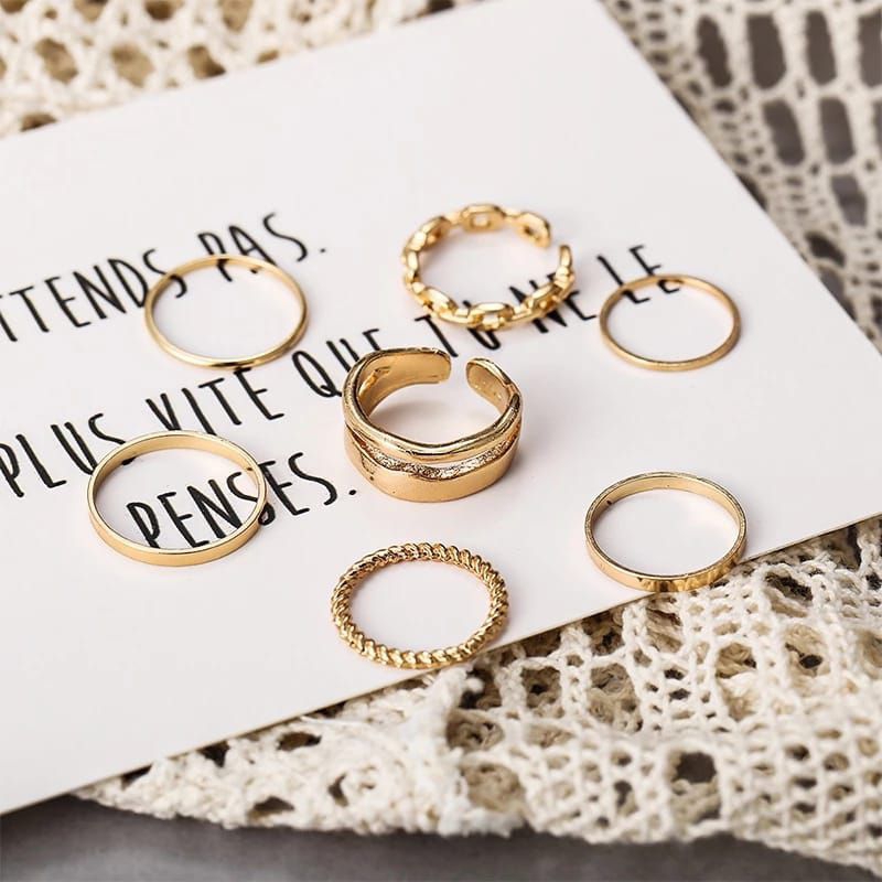 7 Pcs / Set Cincin Set Gold Wanita | Cincin Set isi 7 | Cincin Besi Gold