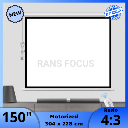 Layar proyektor gantung otomatis 150 inch diagonal 4:3
