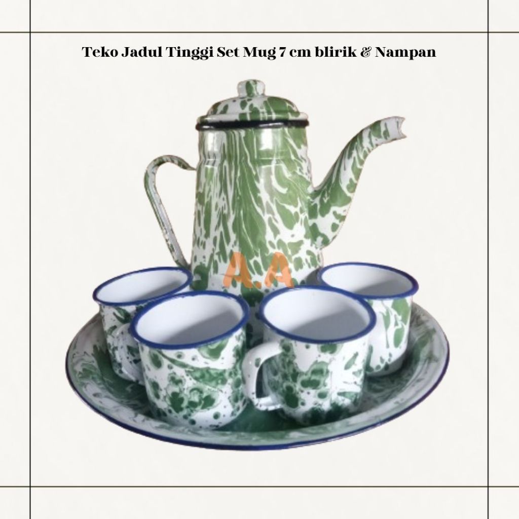 Timbangan Teko Set Blirik Tinggi 4 mug 7cm blirik & Nampan