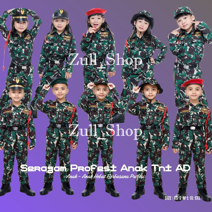 BAJU SERAGAM PDL TNI ANAK LAKI LAKI PEREMPUAN COWOK CEWE LORENG ARMY KOSTUM PROFESI SERAGAM KARNAVAL