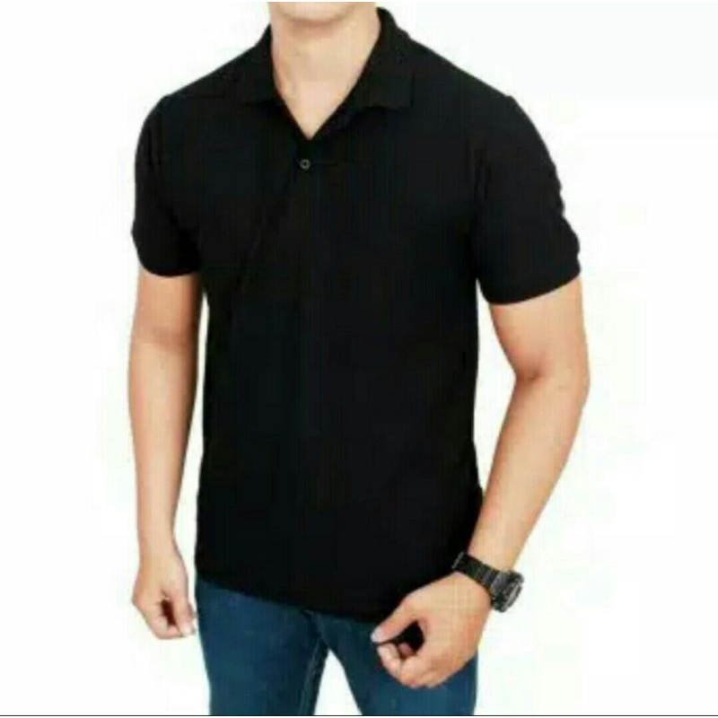 kaos kerah cowok keren kekinian trendy/baju kerah cowok hitam pekat bahan tebal/T shirt polos pria k