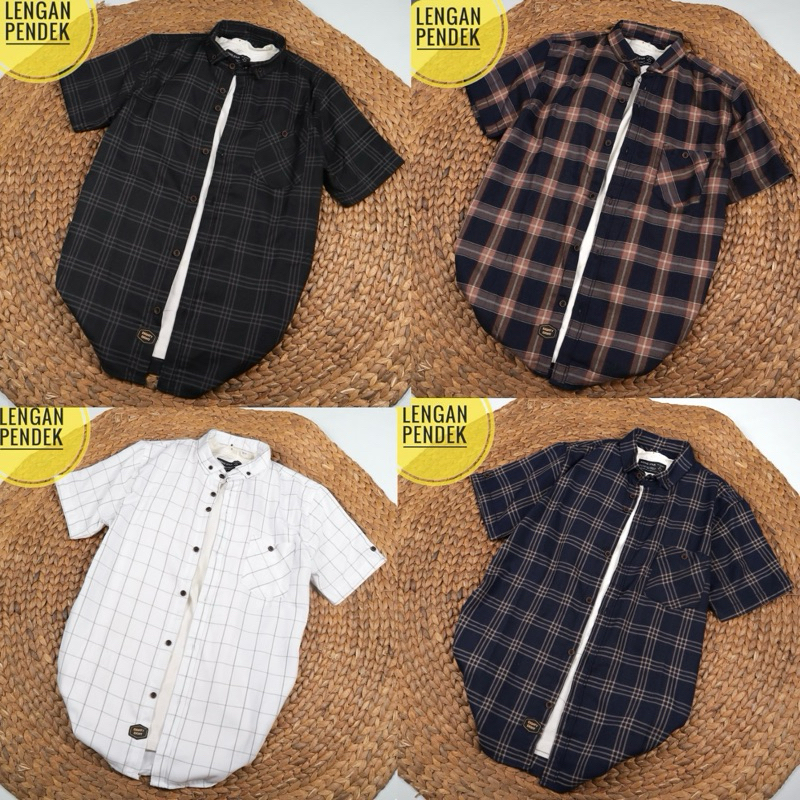 Kemeja Flanel Lengan Pendek M-L-XL-XXL-XXXL Brill Eighty Eight Kotak Kotak Hitam Putih Premium Terla