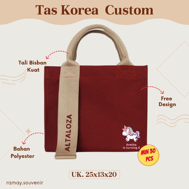 

KOREA BAG CUSTOM MURAH/SOUVENIR ULTAH CUSTOM/FREE DESAIN/FREE NAMA TAMU UNDANGAN/TAS CUSTOM ULTAH PREMIUM TERLARIS/TAS ULTAH ANAK