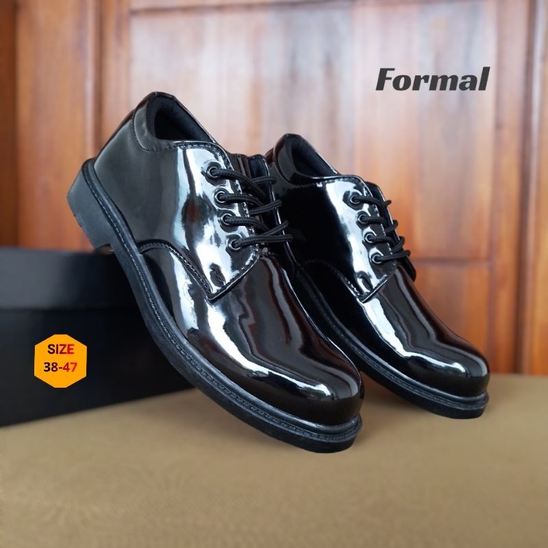 Sepatu PDH Pria Pantofel Tni Polri Security Hitam Mengkilap 4Inci