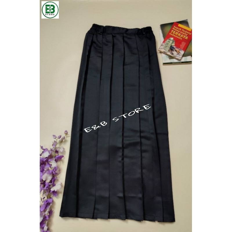 Rok rempel hitam panjang SD/SMP/SMA bahan elemen /licin