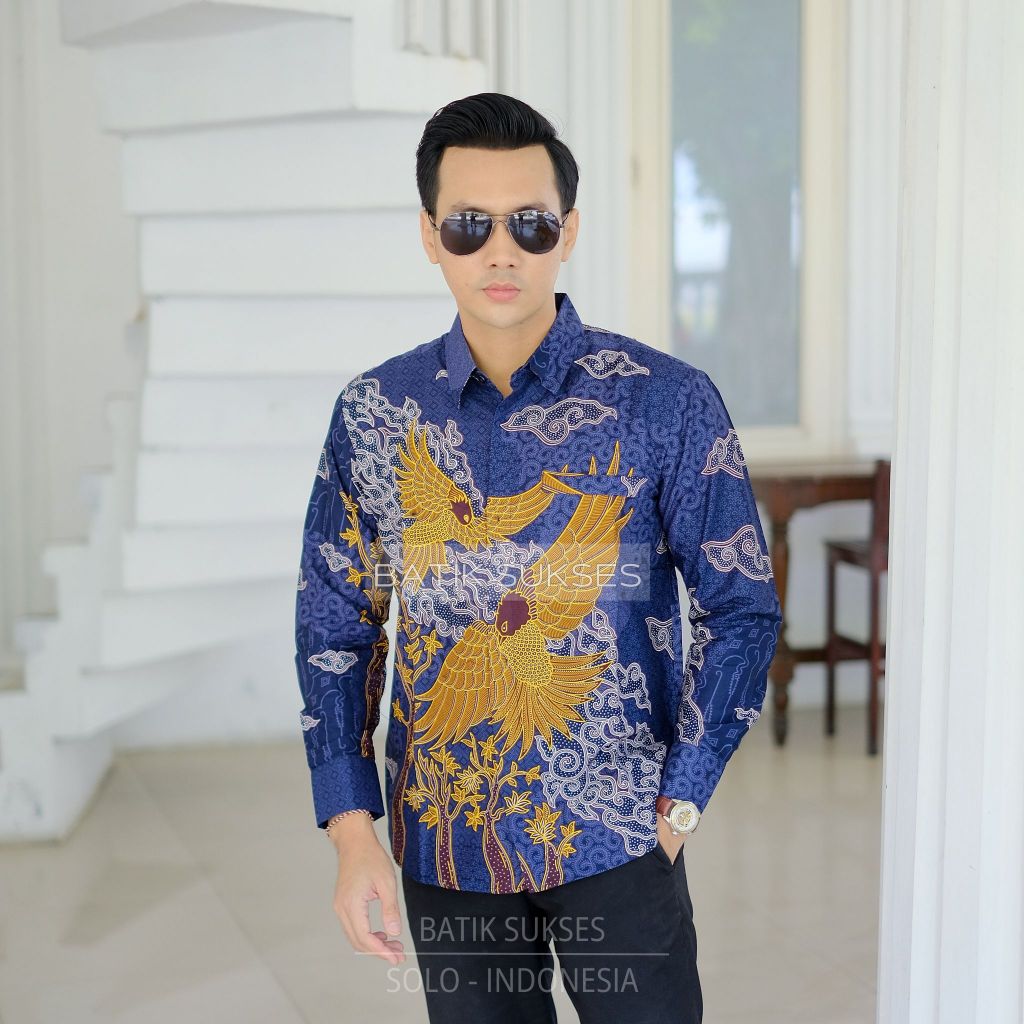 MERPATI BIRU Kemeja Batik Pria PREMIUM Lengan Panjang Lapis Furing Katun Halus Primisima Full Furing