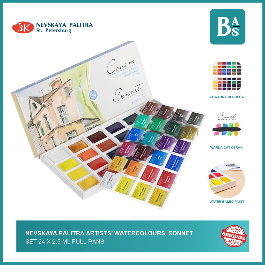 

Nevskaya Palitra - Cat Air set 24x2,5ml Full Pans Artist Watercolor - Bali Artemedia