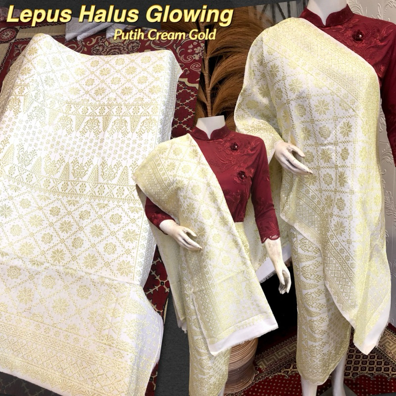 Songket Lepus Glowing  Gebeng Putih Cream Gold / songket tenun asli palembang /ilham songket palemba