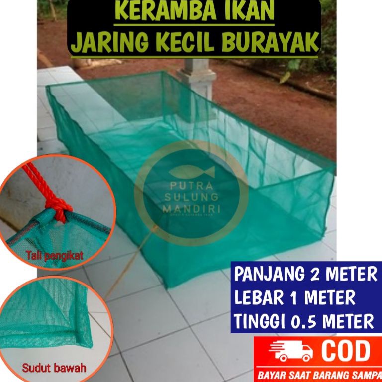 K215 Keramba hapa 2m x 1m x 5m ikan burayak larva anak kain kasa hijau siap pakai tali tambang q W7Y