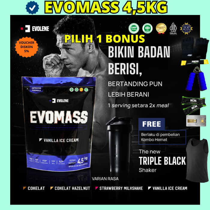 EVO MASS 4,5 KG EVOLENE SUSU PROTEIN EVOMASS 10LBS 10 LBS EVOMAS MAS GAINER 4.5KG ORIGINAL BULKING
