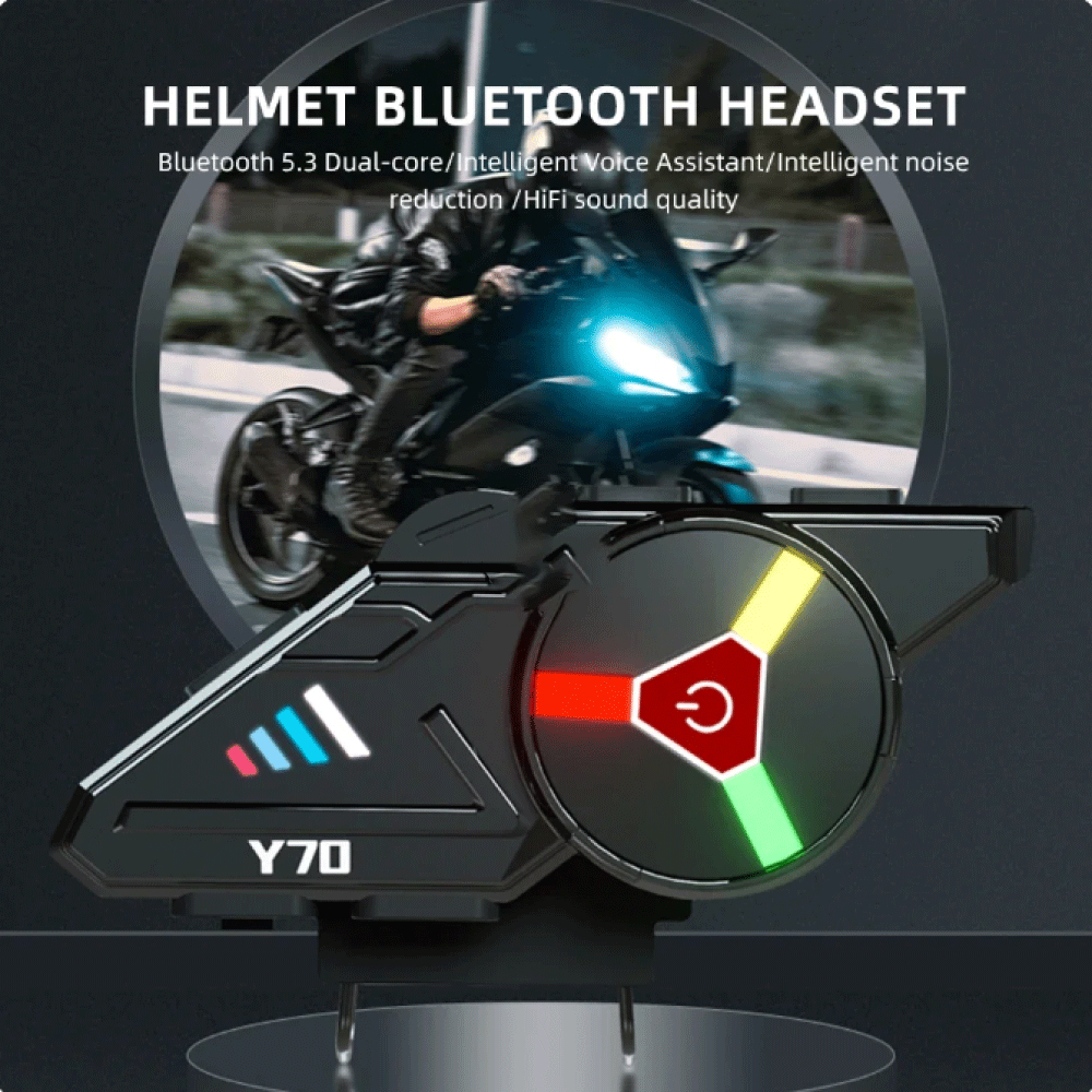Y70 Headset Helm Bluetooth headset helmet mirip intercom 5.3 Motorcycle RGB - Y70 - Black hard soft 