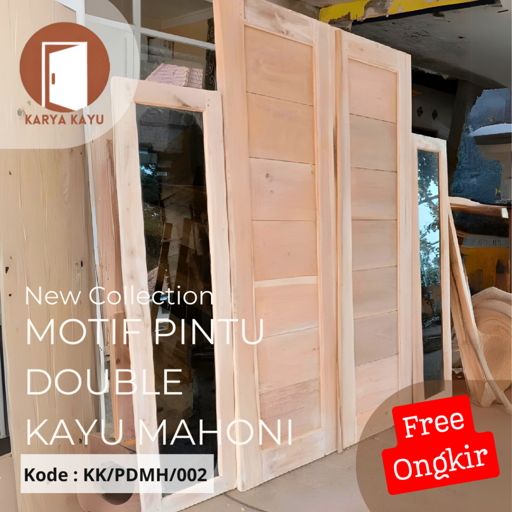 Pintu Kayu Utama Double Kupu-Kupu Kayu Mahoni