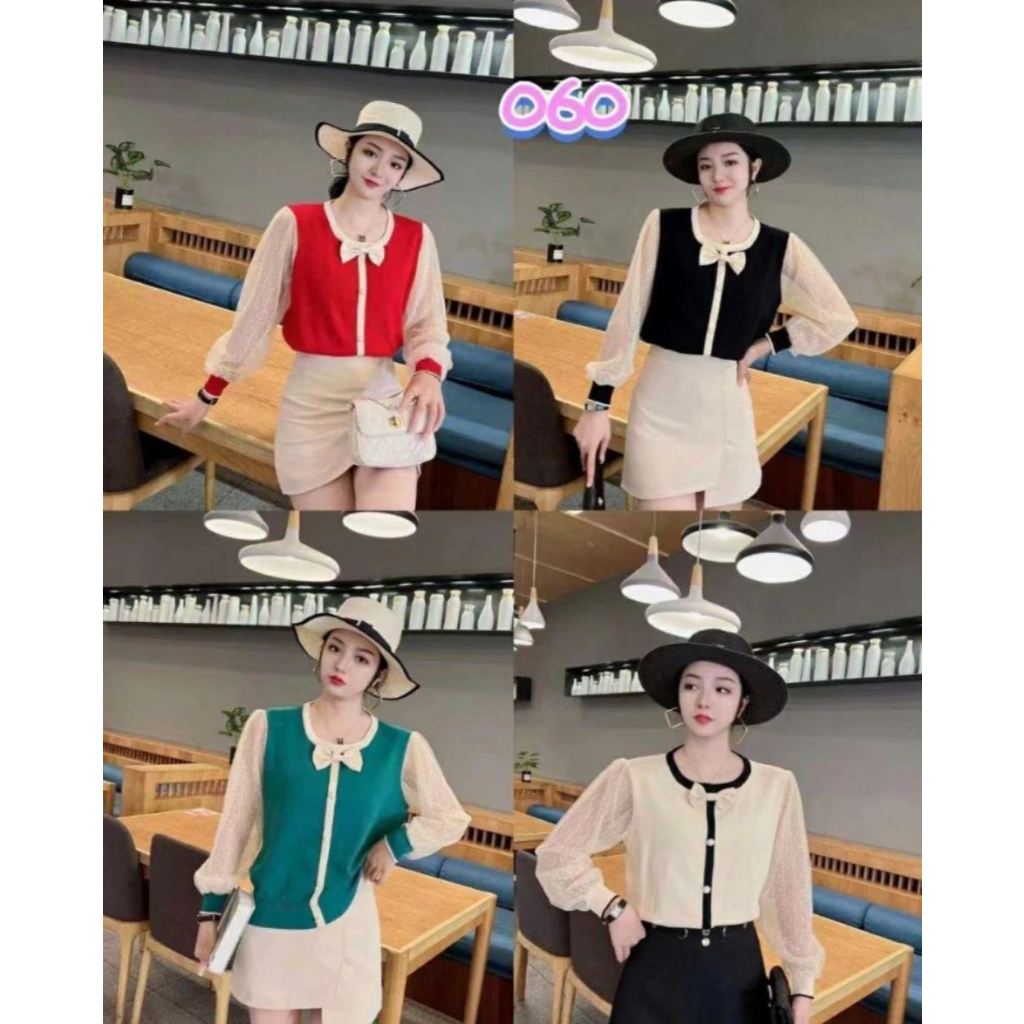 Blouse rajut lengan panjang kombinasi sifon | Blouse rajut korean style import premium