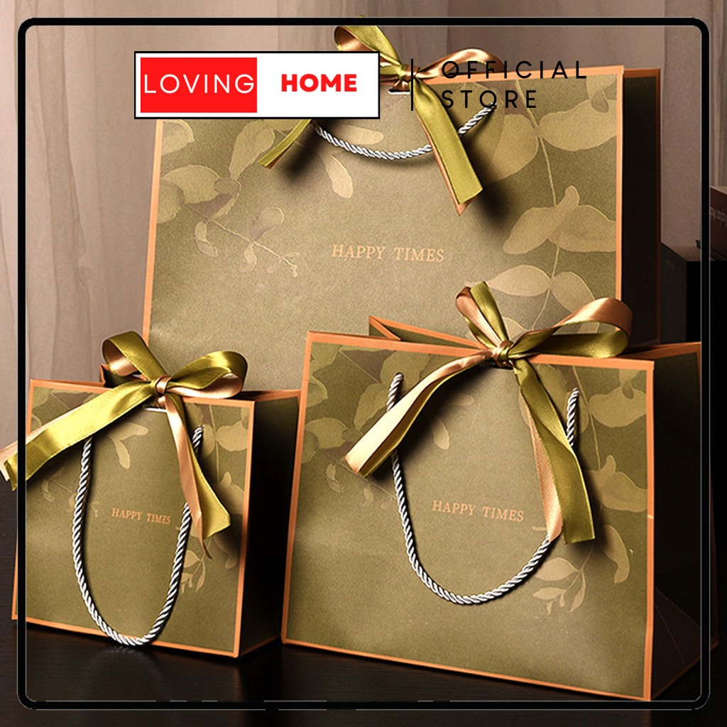 

LOVING HOME - Paper Bag Kantong Tebal Hadiah Kado Daun Gold Vintage Premium Gift Box