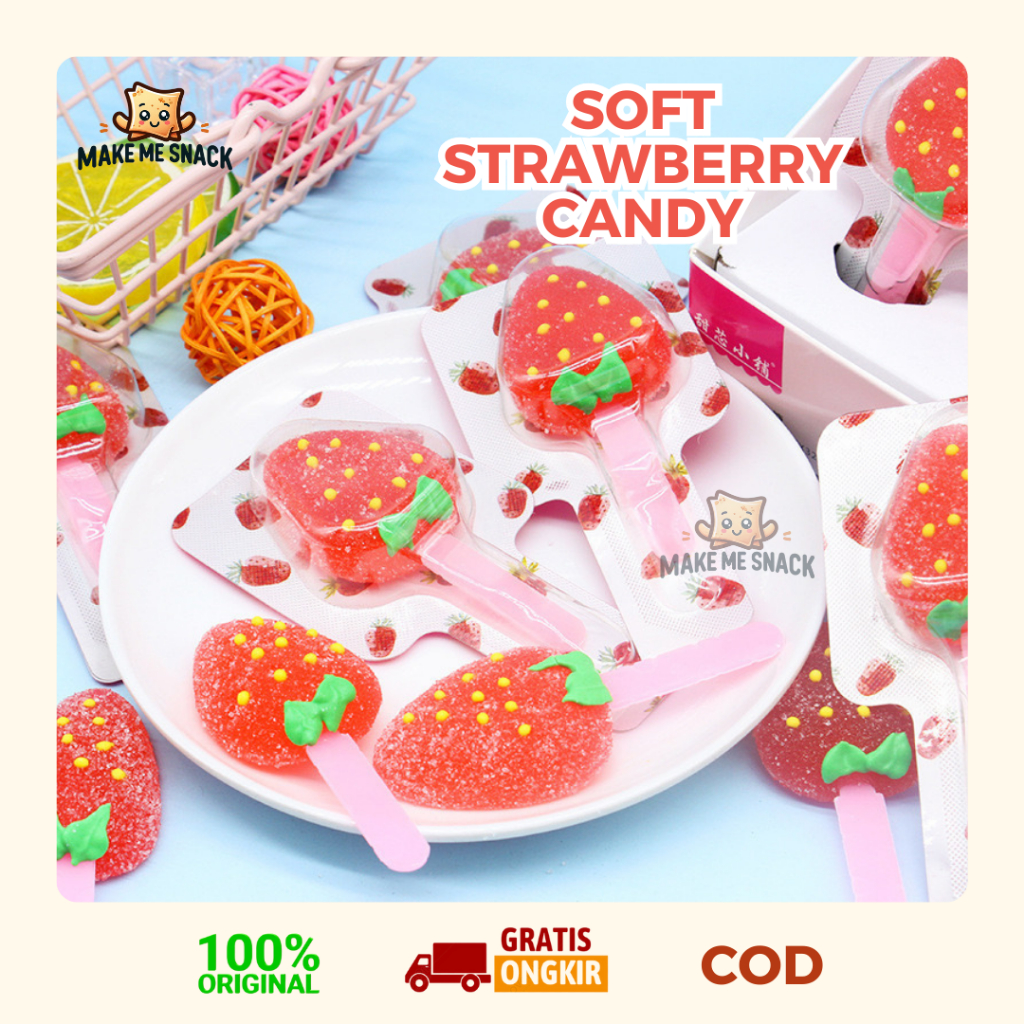 

[Make Me Snack] 18 gr Permen Jelly Lollipop Rasa Stoberi | Strawberry Candy Gummy | Camilan Snack Anak