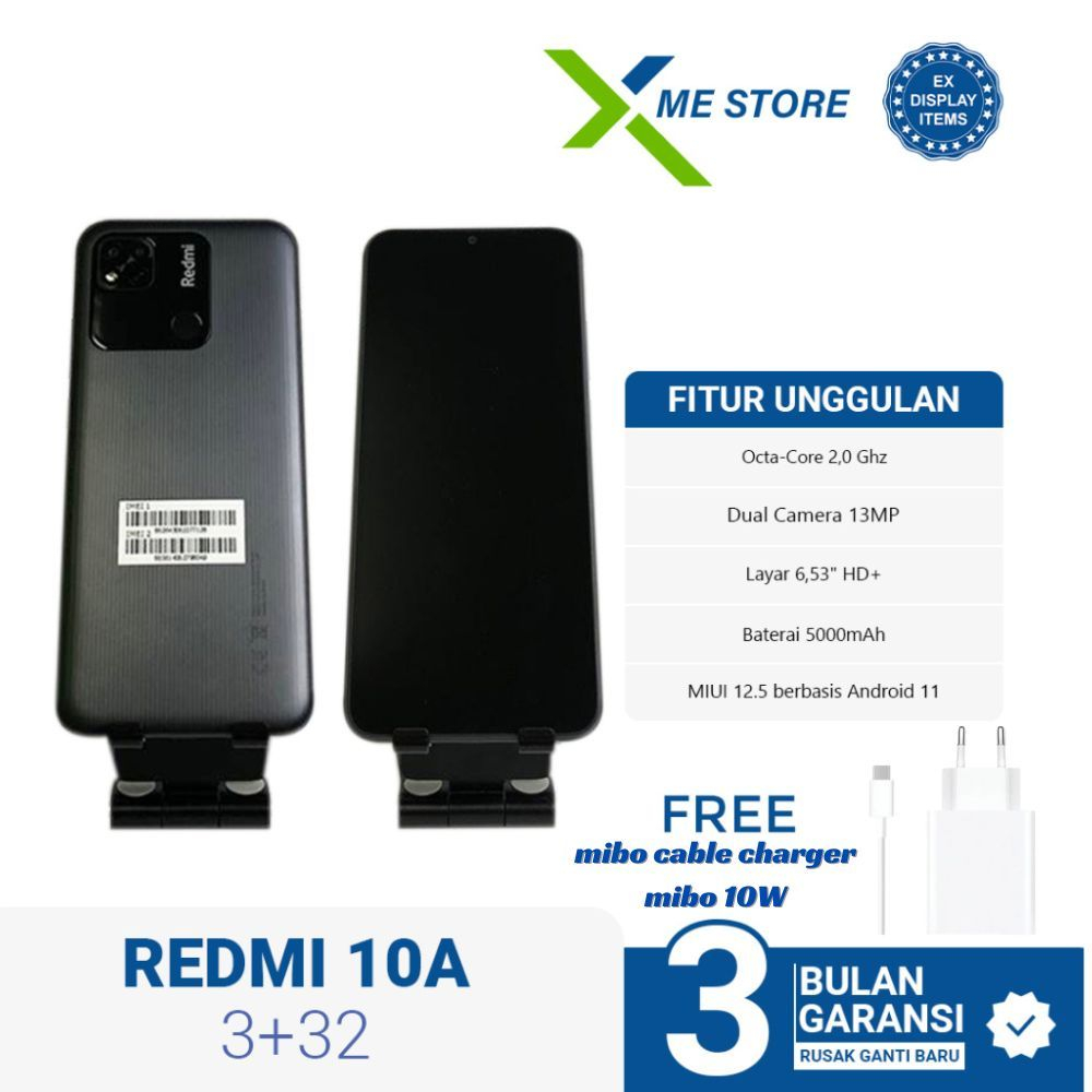 REDMI 10 A 3/32GB BLACK EX DISPLAY / EX DEMO HP ONLY - FREE Mibo Cable Charger 10W