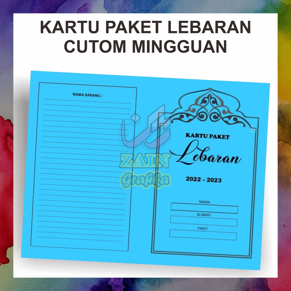 

KODE Q99W 5 pcs Cetak Kartu Paket Lebaran Mingguan Zain Grafika
