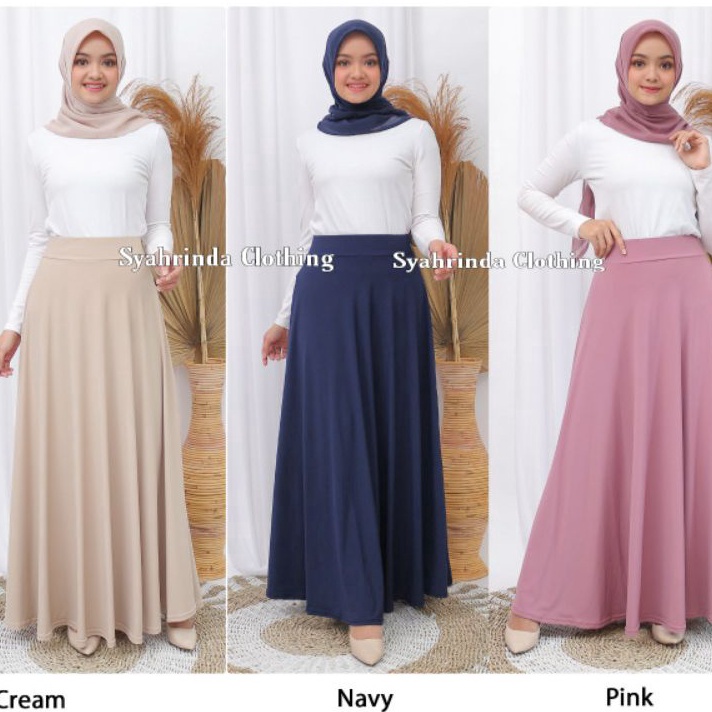 ORIGINAL Rok Panjang Payung Polos Lebar Wanita Jersey Premium Import Rok Lebar Hitam Bawahan Wanita
