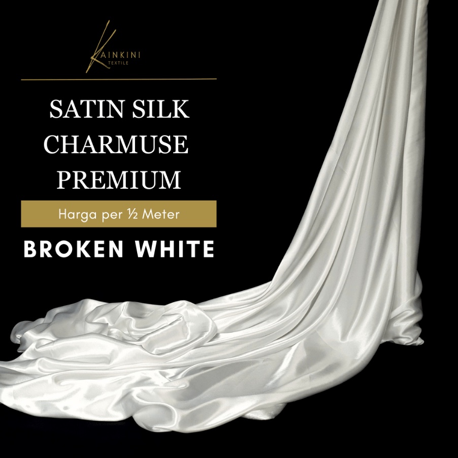 D2289  meter Kain Satin Silk Charmuse Premium Kilap Glossy Kainkini  Putih Broken White Off White  B