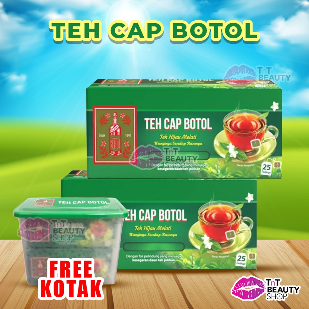 

PAKET HEMAT TEH CAP BOTOL Teh Hijau Aroma Melati Isi 25 Tea Bags Paket Bundling 2 pcs Teh Hijau celup Free Kotak Container TnT Beauty Shop