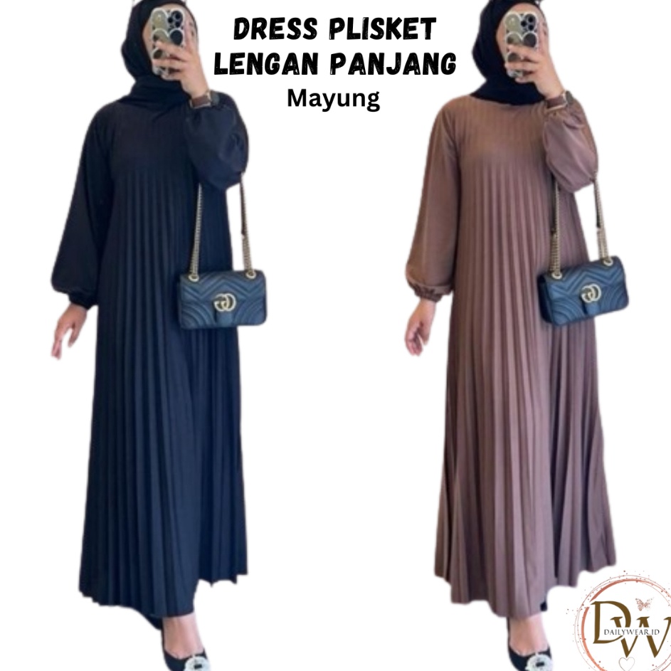 Gamis Plisket Payung Syari Lengan Panjang Terbaru  Inner Dress Plisket Maxy  Pleats Dress