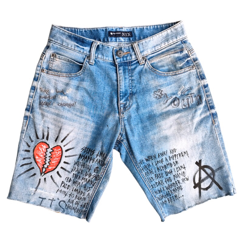 SHORT PANTS CUSTOM HANDPAINTED/21PUNK/HEARTBROKEN NOTE