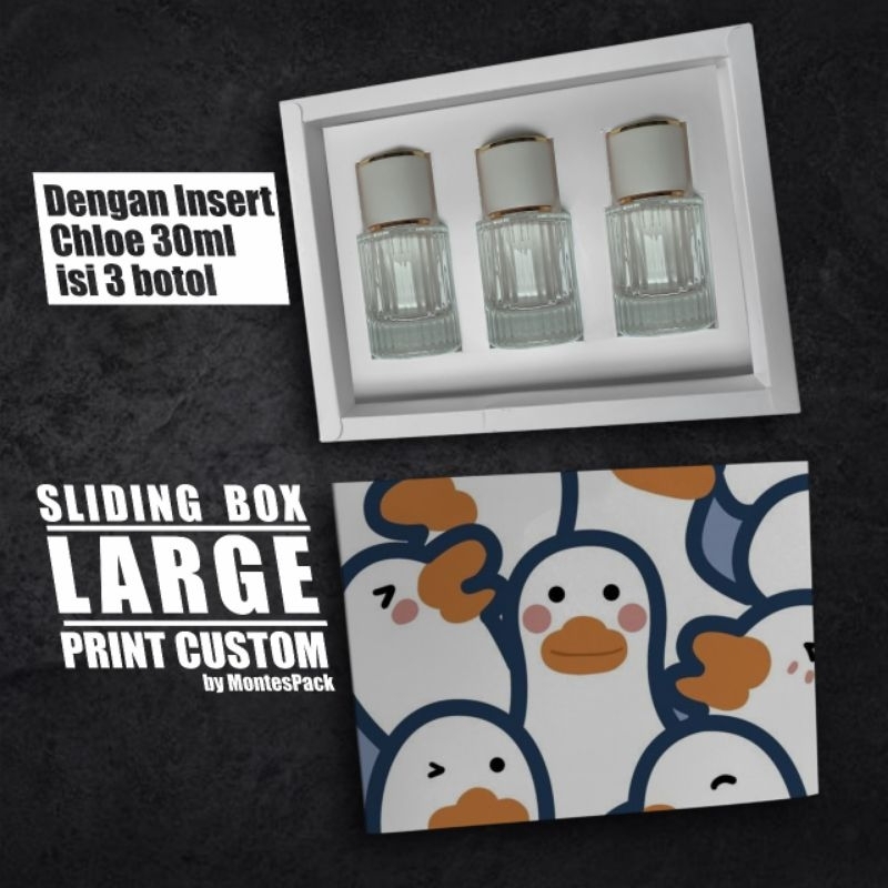 

BOX SLIDING CUSTOM ukuran JUMBO / untuk CHLOuE 30ml isi 3 Botol