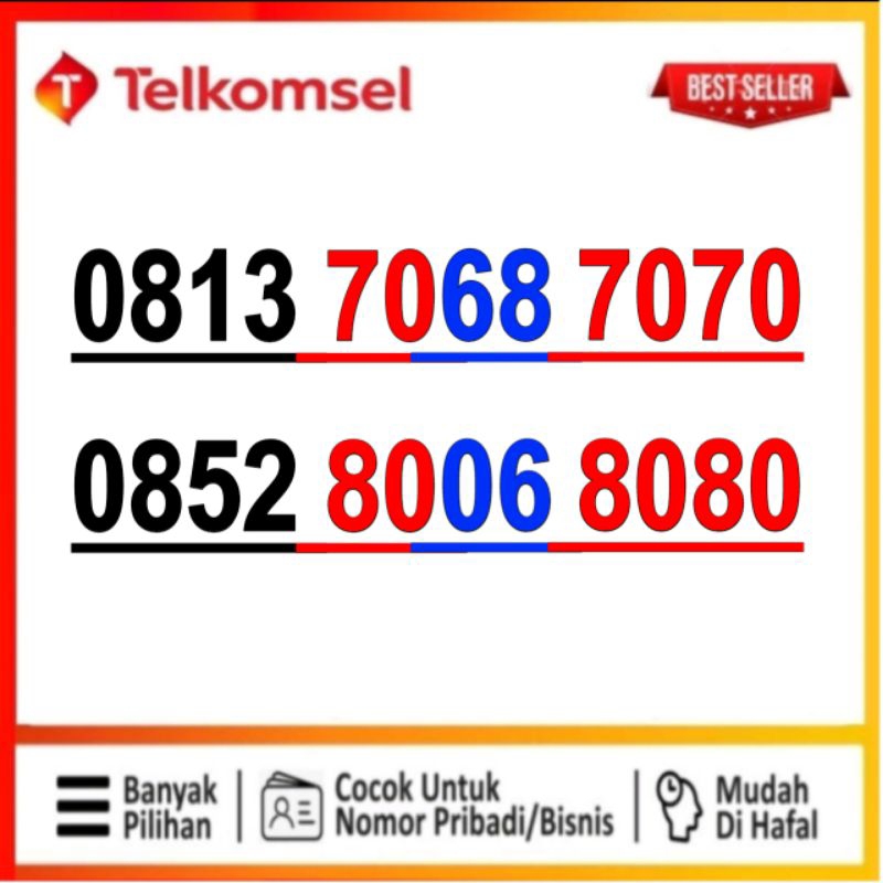 KARTU PERDANA TELKOMSEL NOMOR CANTIK SIMPATI EKOR ABAB 7070 8080