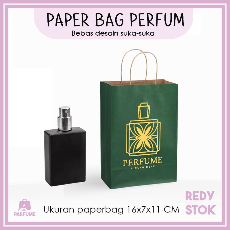 

(+SABLON) Paper Bag Parfum Mini Hijau UK. 16x7x11 CM / Papper Bag Kado Perfume Packaging / Paperbag Perfum Bebas Desain Murah