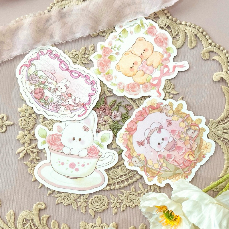 

Sticker Coquette bunny / bear Waterproof Aesthetic Laptop Soft Glitter Diecut ilustrasi by banilla