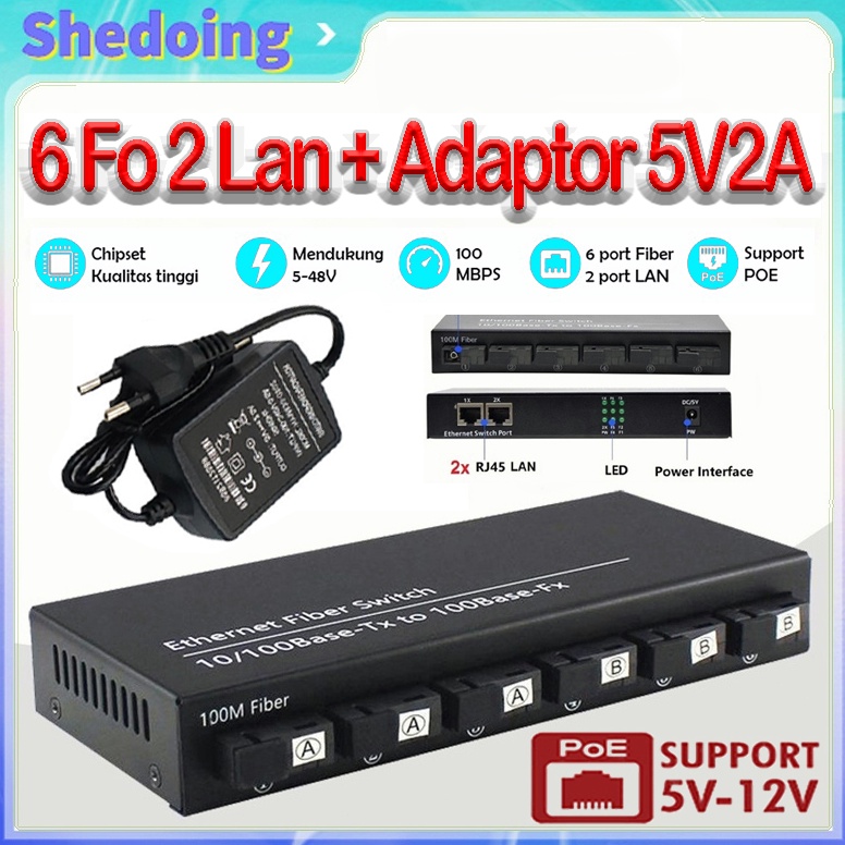 Sangat Nyaman POE Htb 6 Fo 2 Lan Media Converter 6 Fo 2 Lan 1 Mpbs Konverter 6 Fo 2 Lan Adapter 5V2A