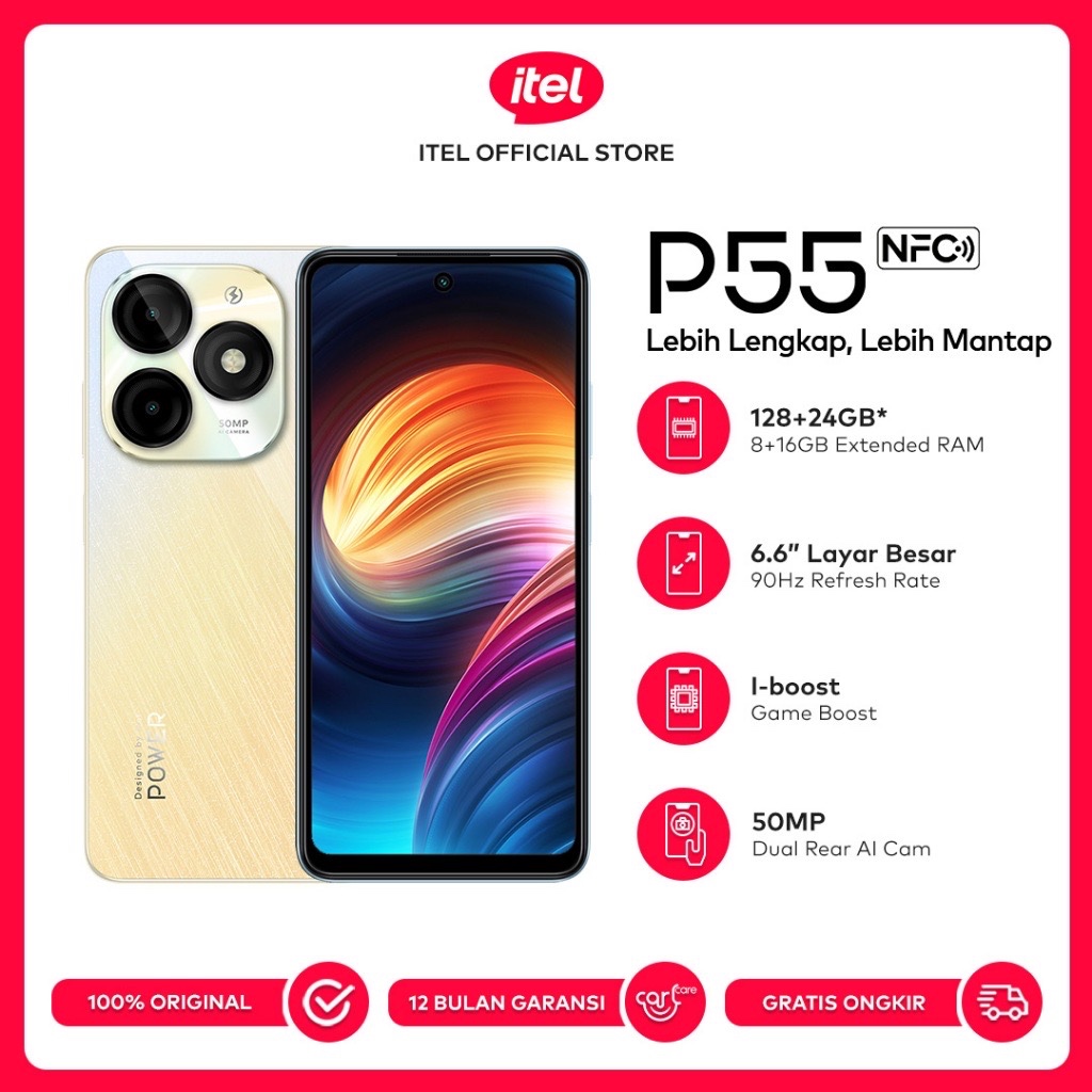 Itel P55 NFC RAM 8 + 128GB - Layar 90Hz Punch Hole - UFS memory - 50 MP Kamera utama HP ANDROID