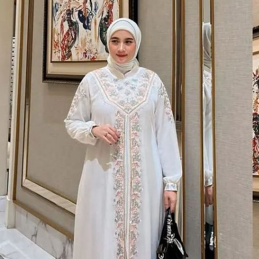 GAMIS TERBARU 2024 BORDIR MEWAH ELEGAN 2 LAYER DRESS PESTA KONDANGAN CERUTY BABYDOL GAUN ABAYA PUTIH
