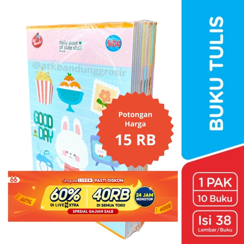 

Promo banting Buku Tulis Sinar Dunia 38 Lembar SIDU Ukuran Qwarto Cover Random pack 1 buku