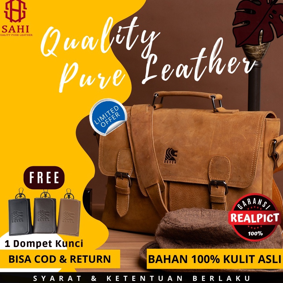 ART Q92R Postman Bag Postman Bag Pria Kulit Sapi Asli Tas Selempang Laptop Tas Laptop Selempang Kuli