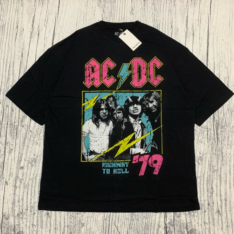 Baju Kaos Pull&Bear Oversize ACDC Highway To Hell 79 - T Shirt Band Vintage ACDC Oversized Model Bla
