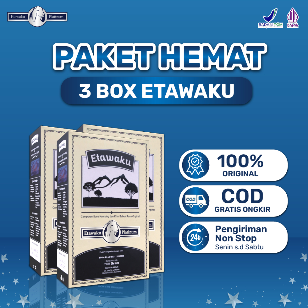 

Paket 3 Box Susu Etawaku Platinum Susu Kambing Etawa & Krimer Nabati Solusi Atasi Masalah Pernafasan