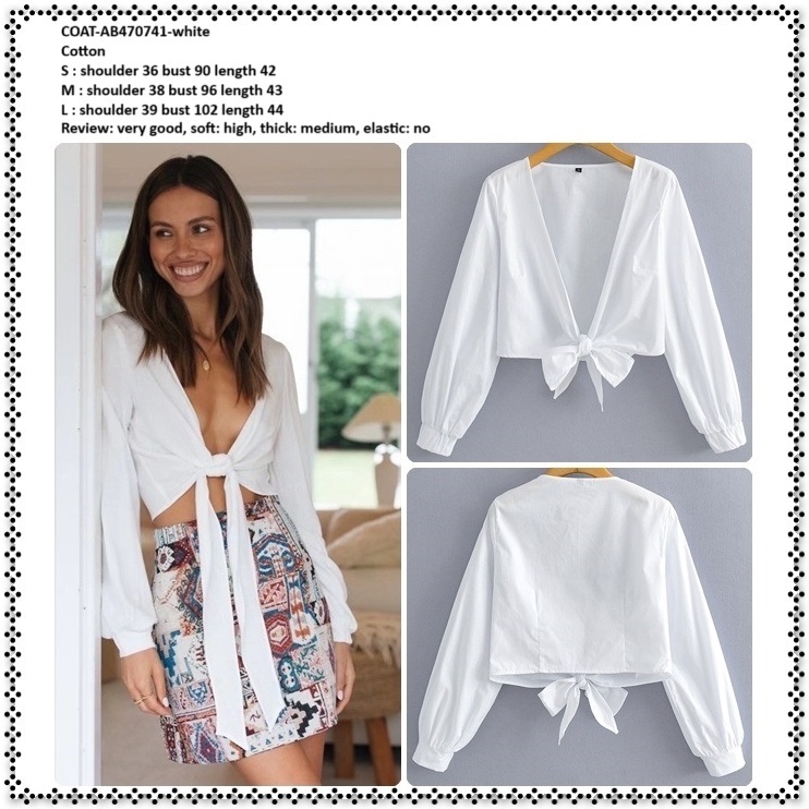 AB470741 Crop Cardigan Kardigan Ikat Lengan Panjang Pesta Pantai Wanita Korea Import Putih White