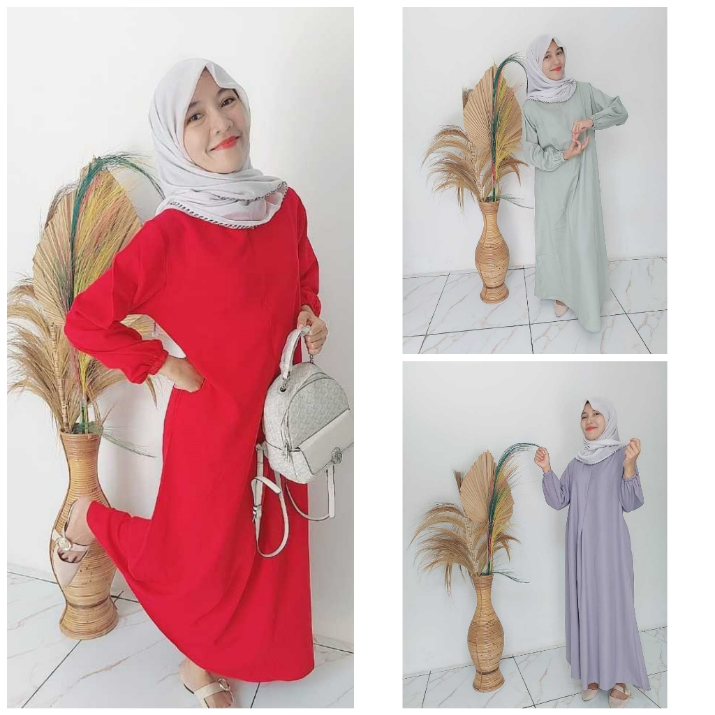 Baju Muslim Gamis Abaya Dress Motif Polos Busui Bahan Lady Zr