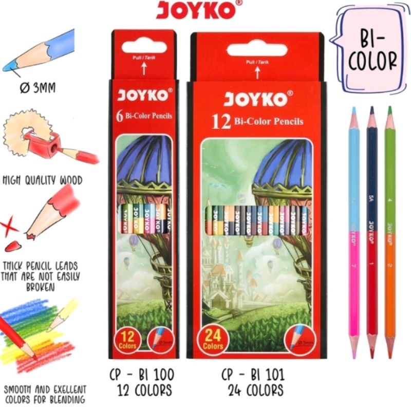 

Pensil warna Bi-color duo color 2 warna per pensil / Pensil warna CP Bi-100 6 Bi-color 12 warna
