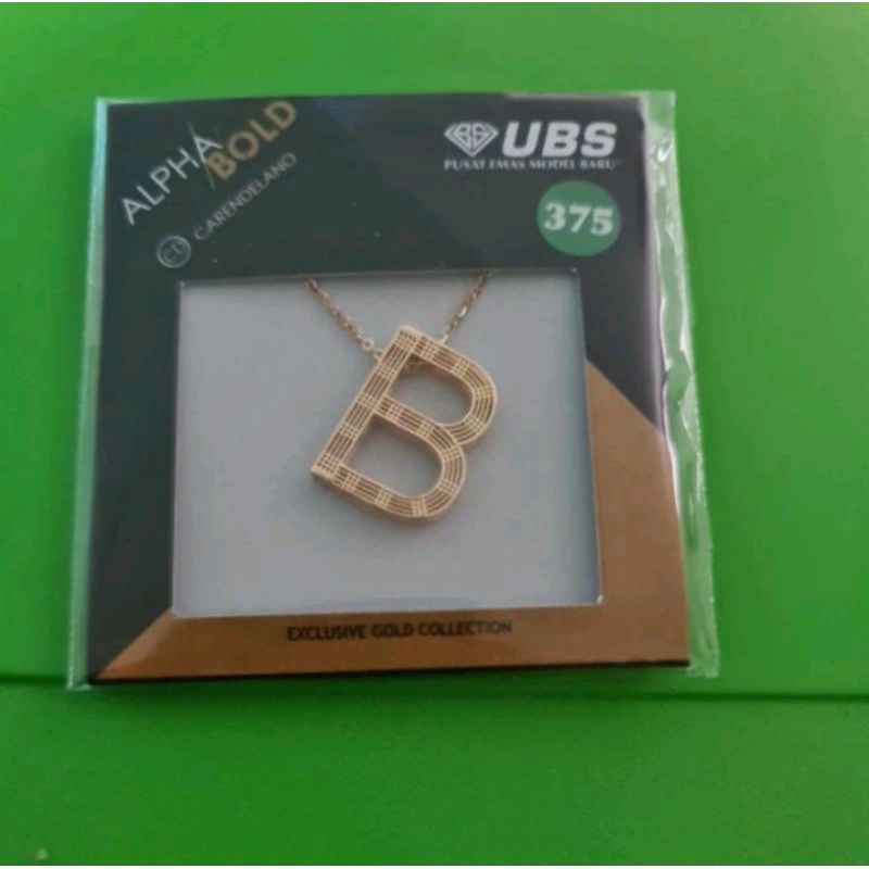 Kalung inisial Huruf K Alpha Bold Emas asli 375