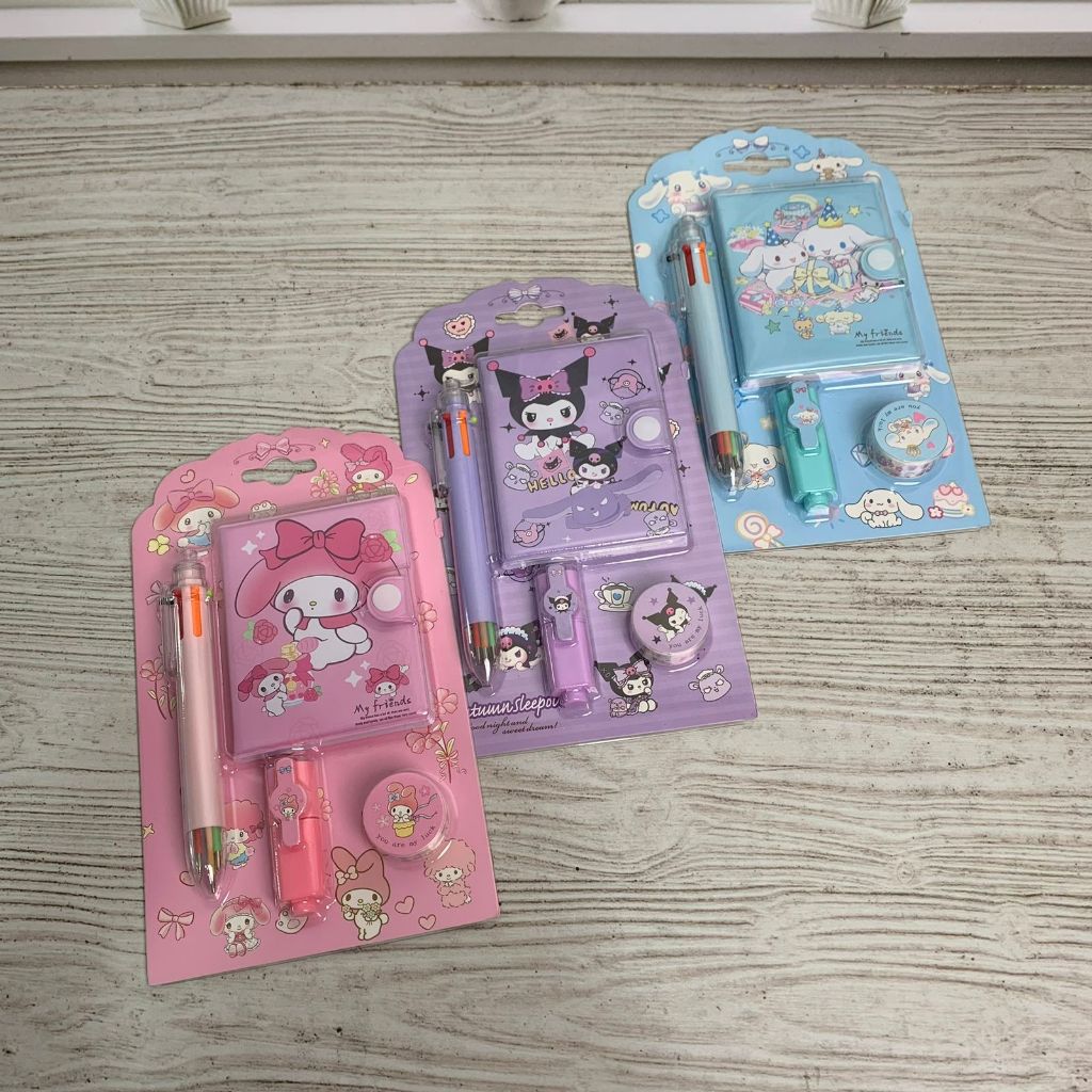 

Paket Alat Tulis SANRIO ISI 4 ITEM STABILO PULPEN WASHI TAPE DAN NOTES MINI - hadiah sovenir paketan lucu stationery karakter kartun ulang tahun perayaan