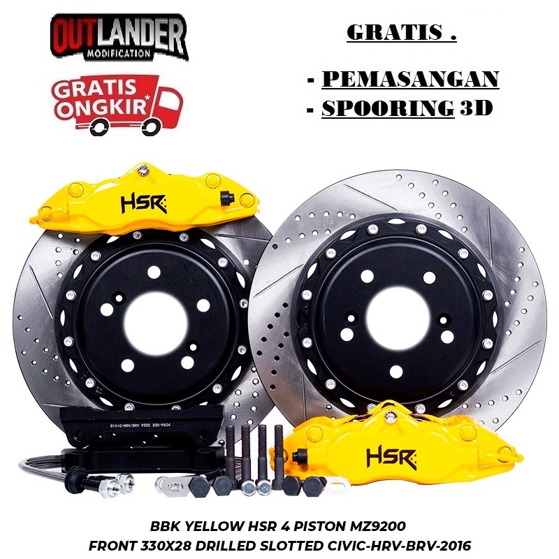 Brembo Hsr Wheel BBK YELLOW HSR 4 PISTON MZ9200 FRONT 330X28 DRILLED SLOTTED CIVIC/HRV/BRV Cakram Hs