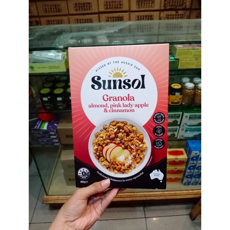 

sunsol granola almond, pink lady apple & cinnamon 450g sereal oat australia