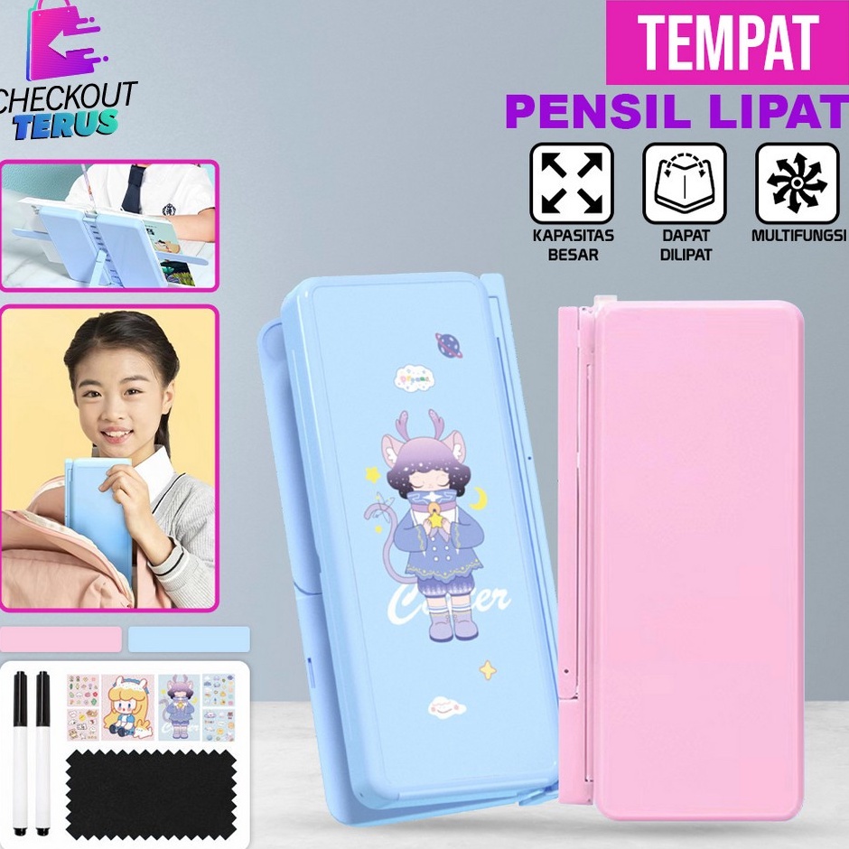 

Murah CT A73 Tempat Pensil 2IN1 Multifungsi Pencil Case Book Holder Kotak Pensil Lipat dengan Tatakan Buku dan Papan Tulis PraktisAnakSekolah