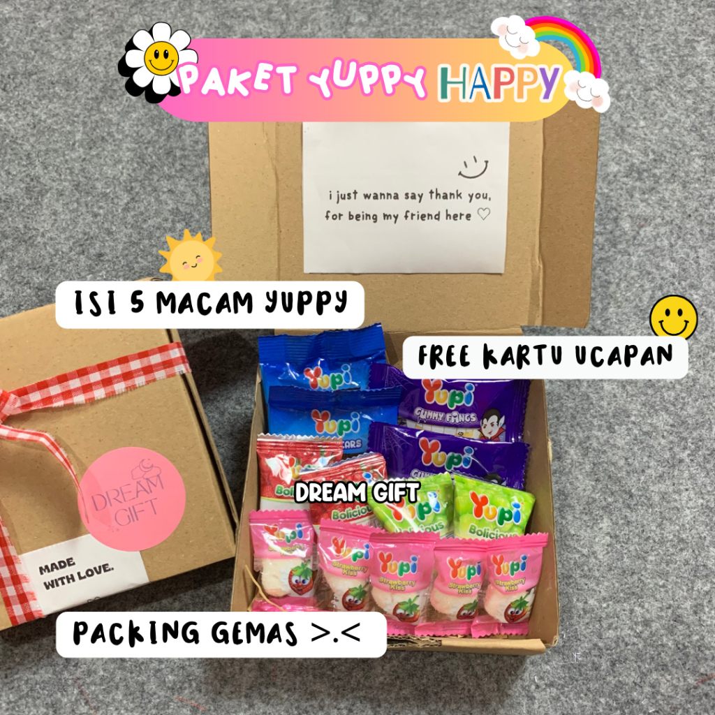 

Gift Box Mini Happy Yuppy Snack Box Mini Hadiah Ulang Tahun Hadiah Sidang Teman Kado Wisuda Sidang